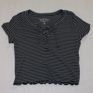 Hollister "Must Have" women dark blue with white striped with tie shirt Sz. M